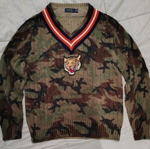 Polo by Ralph Lauren Camouflage Sweater with Tiger Patch Size Large